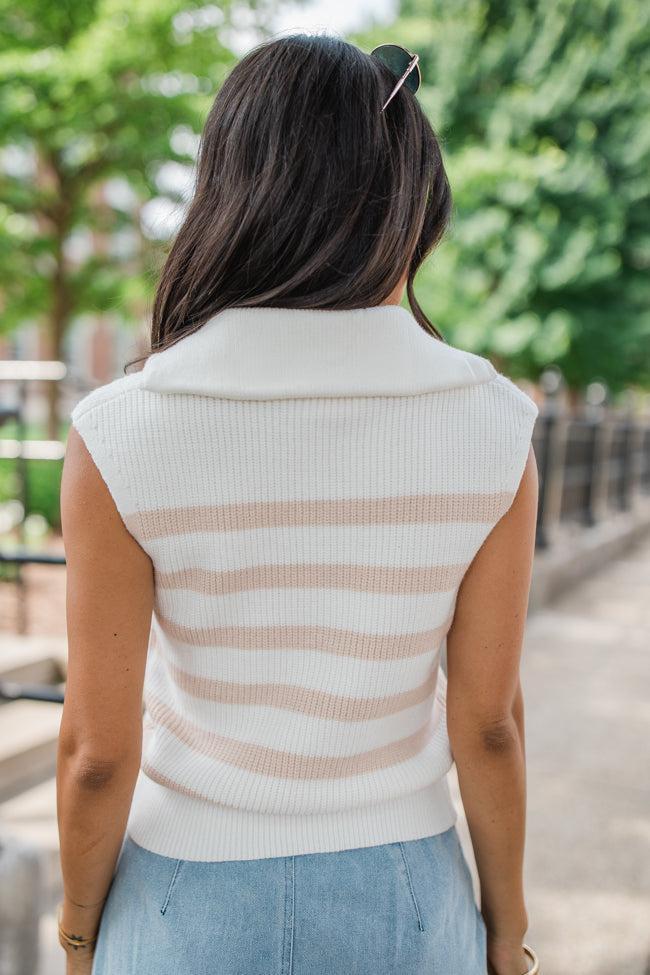 Slow Me Down Ivory And Beige Sleeveless Striped Quarter Zip Sweater FINAL SALE Product Image