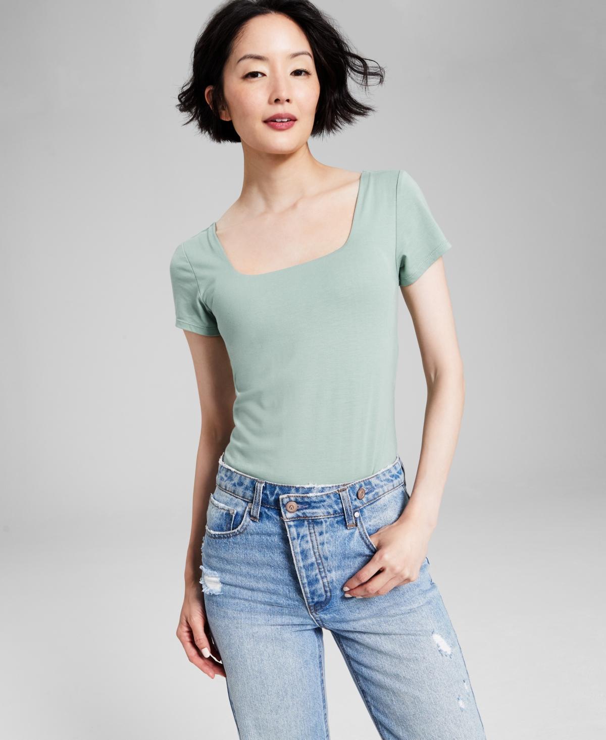 And Now This Womens Square-Neck Short-Sleeve Double-Layered Bodysuit Product Image