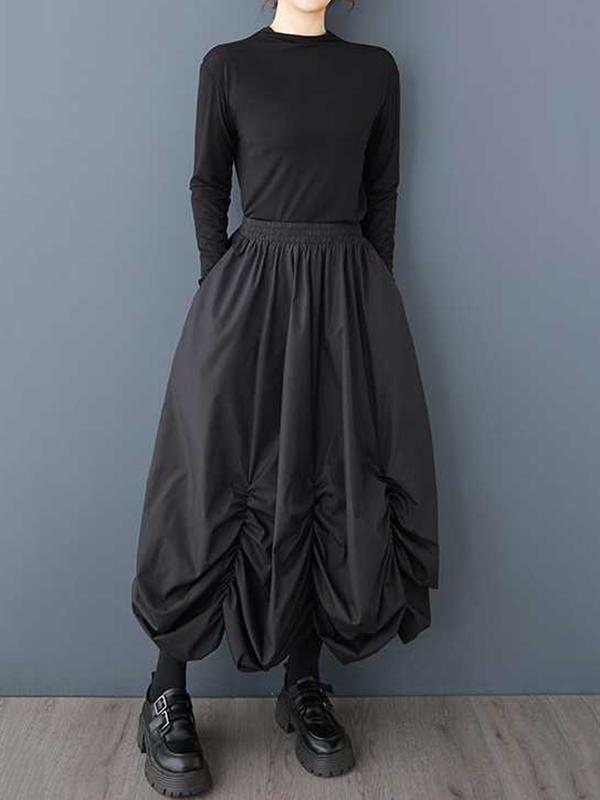 Loose Wide Leg Elasticity Pleated Pockets Solid Color Culotte Ninth Pants Product Image