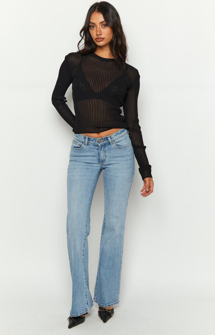 Gems Black Sheer Knit Long Sleeve Top Product Image