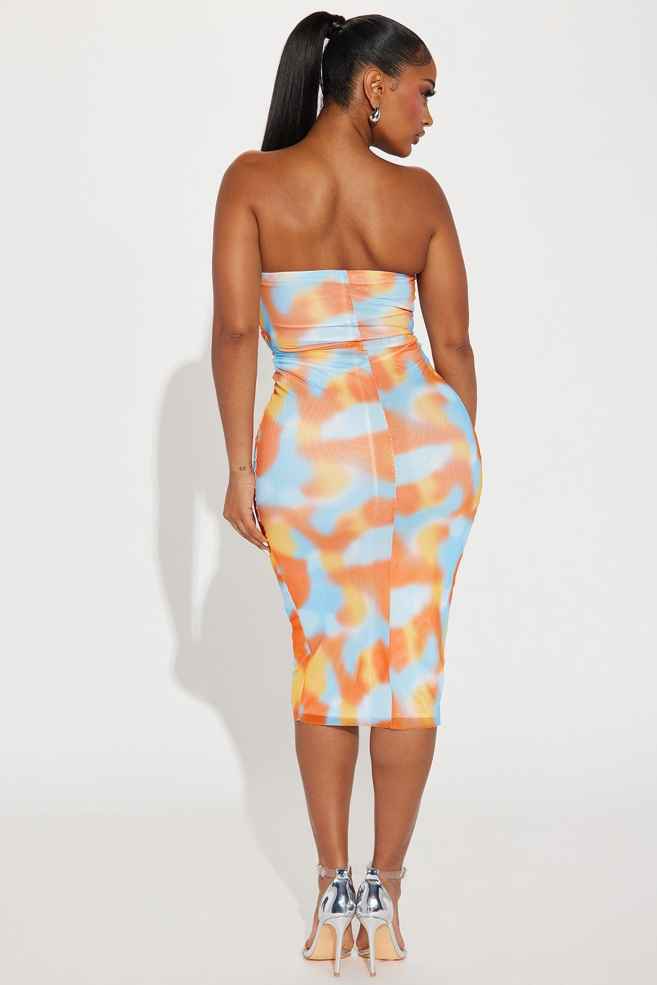 Cora Mesh Midi Dress - Orange/combo Product Image