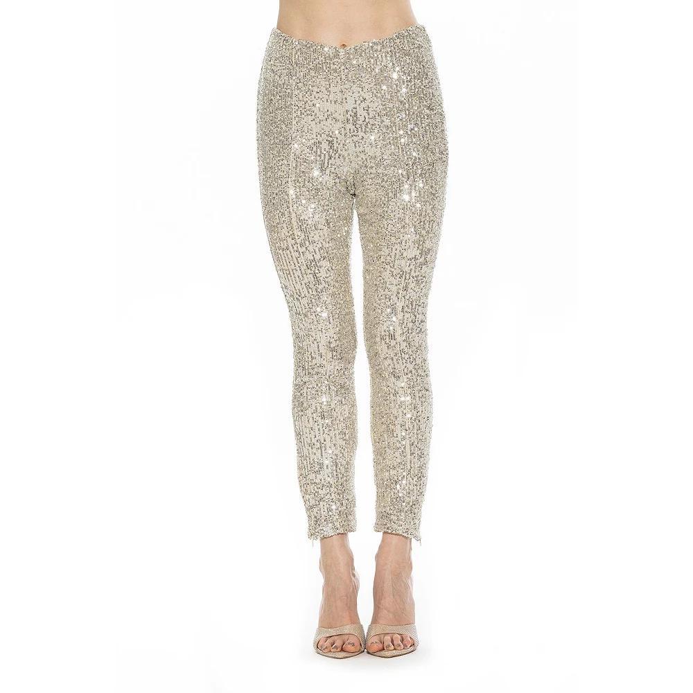Women's ALEXIA ADMOR Daena High Waist Stretch Sequin Leggings, Size: 10, Silver Product Image
