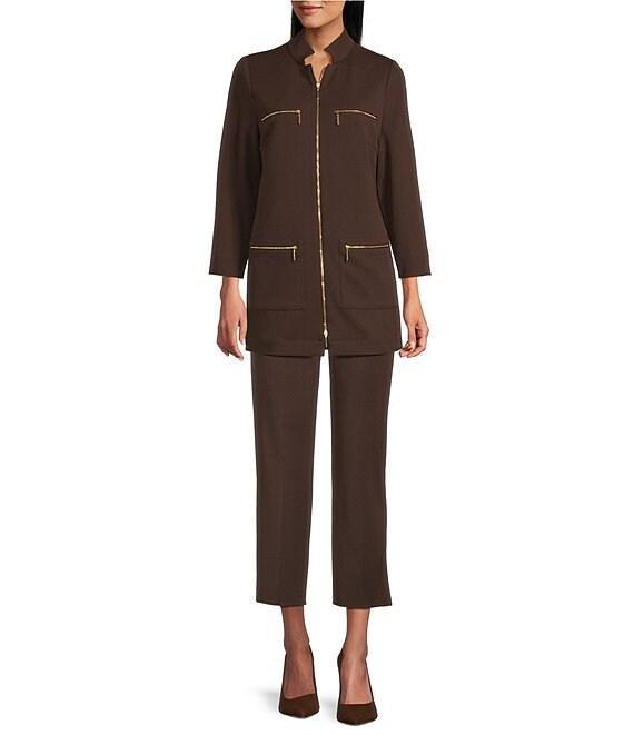 Ming Wang Woven Slim Straight Leg Elastic Waist Cropped Pull-On Pants Product Image