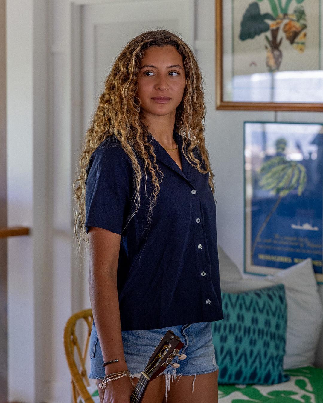 Women's Camp Shirt - Navy Female Product Image