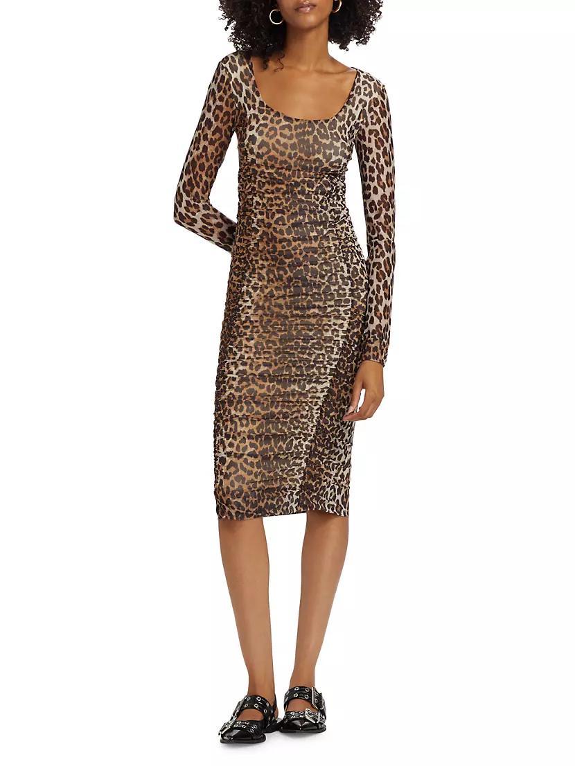 Leopard Printed Mesh Midi-Dress Product Image