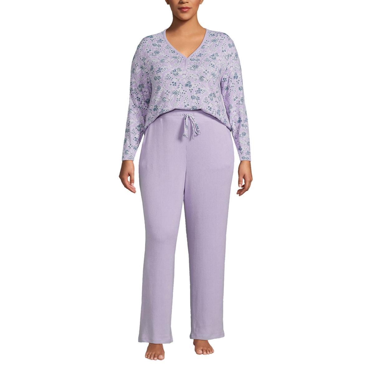 Womens Lands End Cozy Long Sleeve Pajama Top & Pajama Pants Sleep Set Blue Classic Floral Product Image