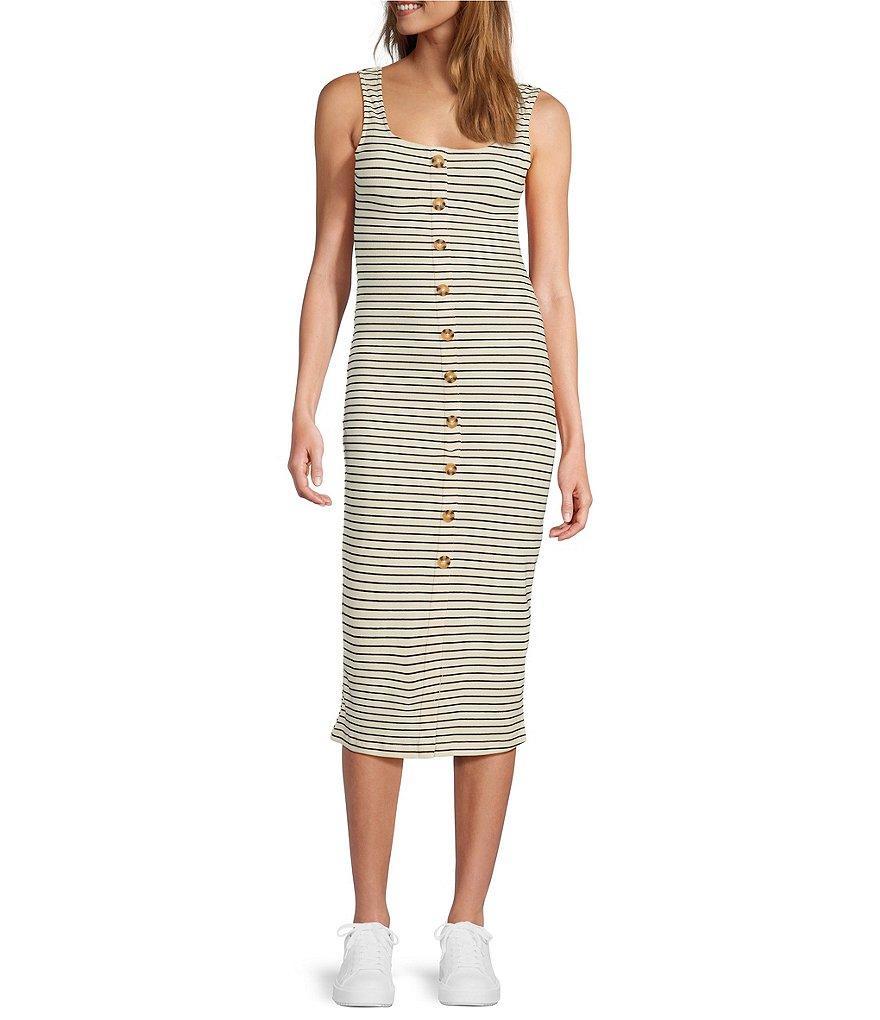 Every Square Neck Sleeveless Knit Stripe Midi Dress Product Image