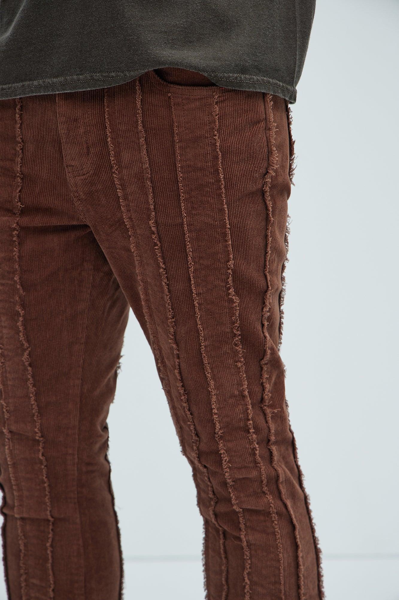 Fray Down Slim Corduroy Pants - DarkBrown Product Image