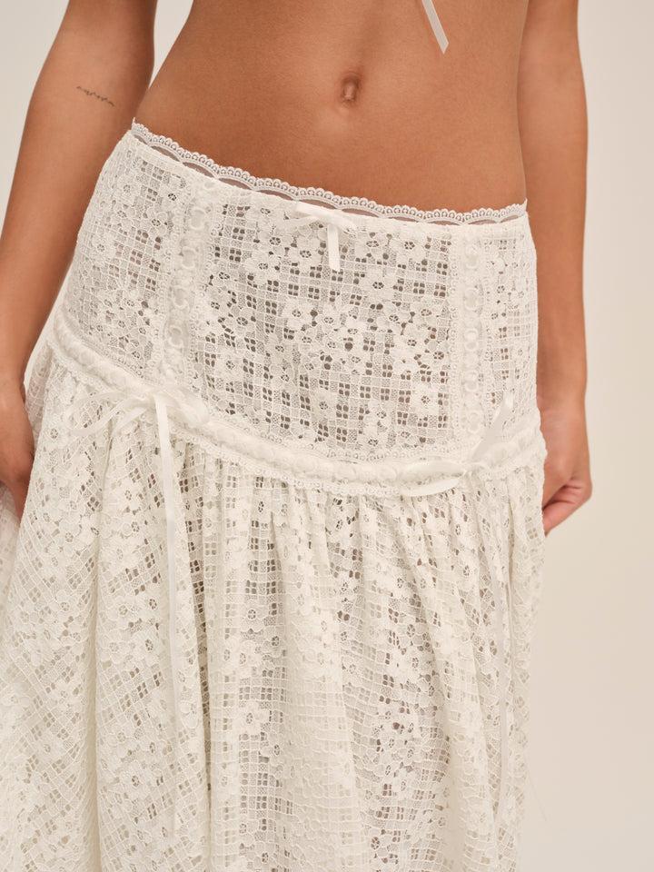 Daisy Lace Midi Skirt — White Product Image