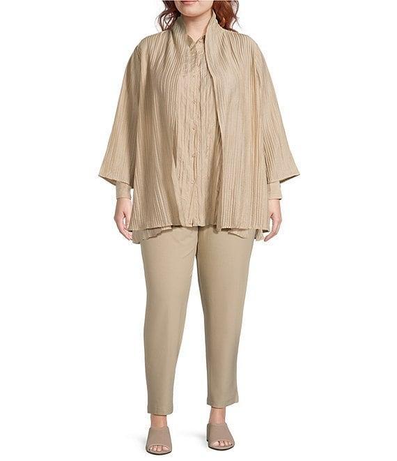 Eileen Fisher Plus Size Crinkle Shimmer High Collar Bracelet Sleeve Open Front Jacket Product Image