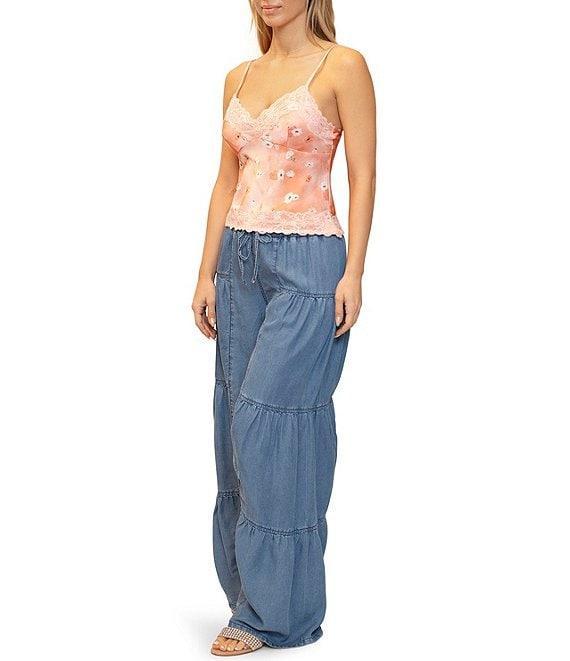 Stevie By Steve Madden Floral Print Lace Trim Spaghetti Strap Camisole Top Product Image