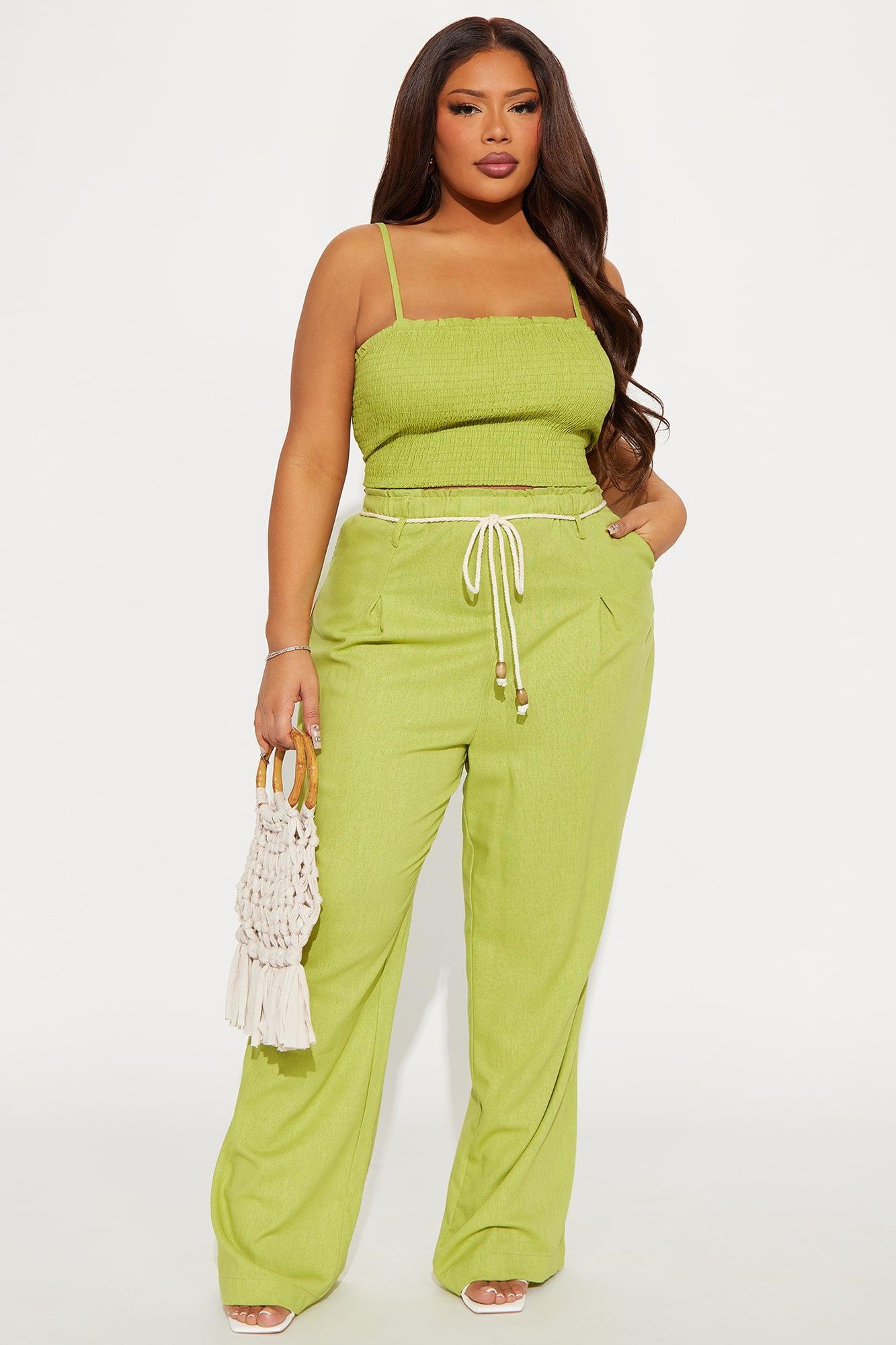 Karina Linen Pant Set - Chartreuse Product Image