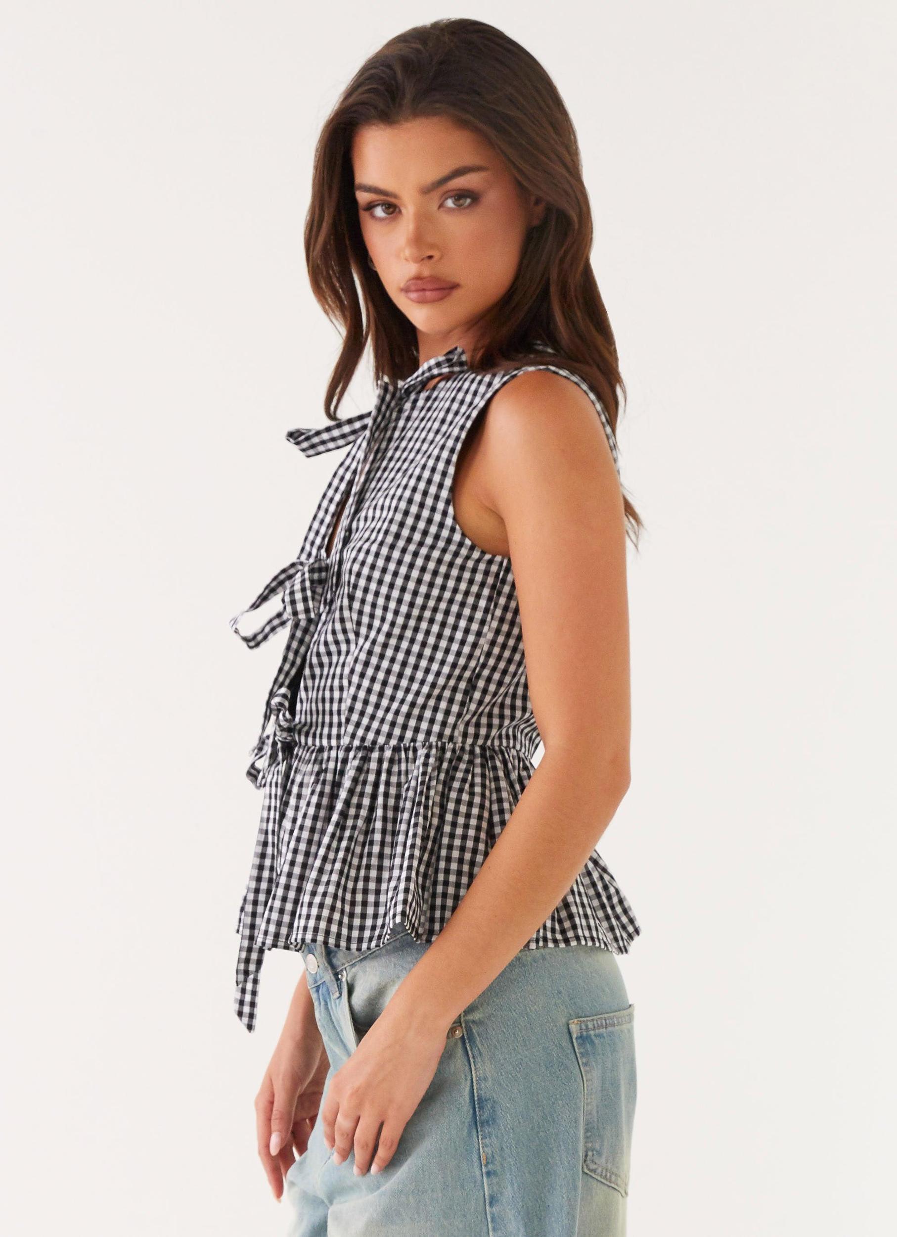 Cyrene Tie Top - Black Gingham Product Image