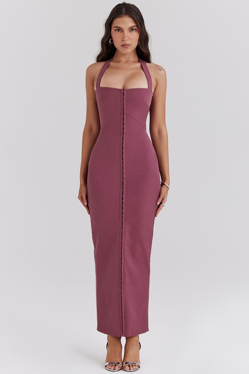 Mia  mulberry twill halter maxi dress Product Image