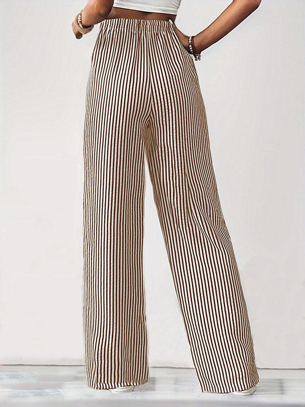 Loose Drawstring Elasticity Pockets Split-Joint Striped Pants Trousers Product Image