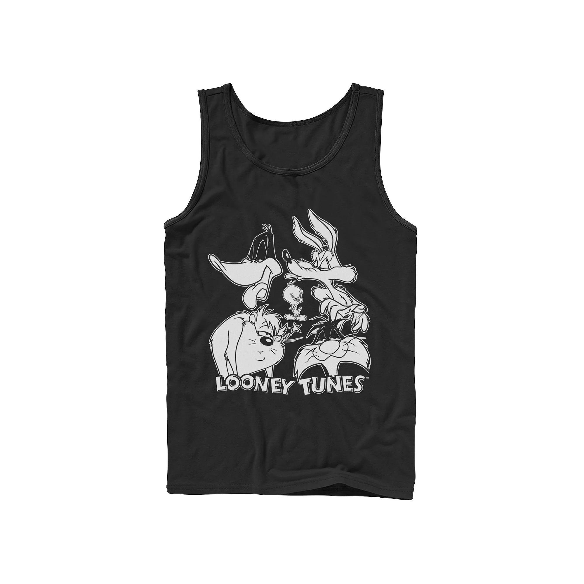 Men's Looney Tunes Characters Faces Black And White Tank Top,  Product Image