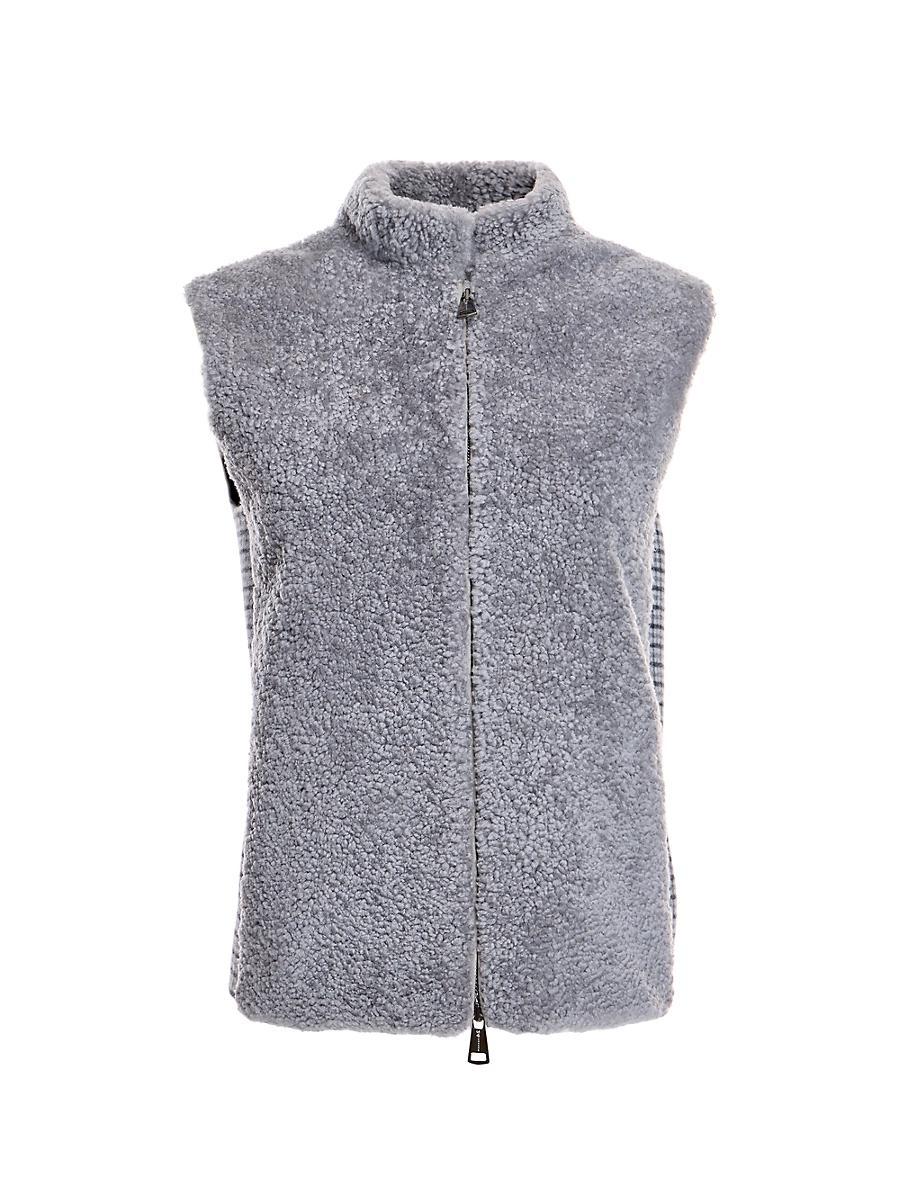 Womens Shearling & Plaid Wool Vest Product Image