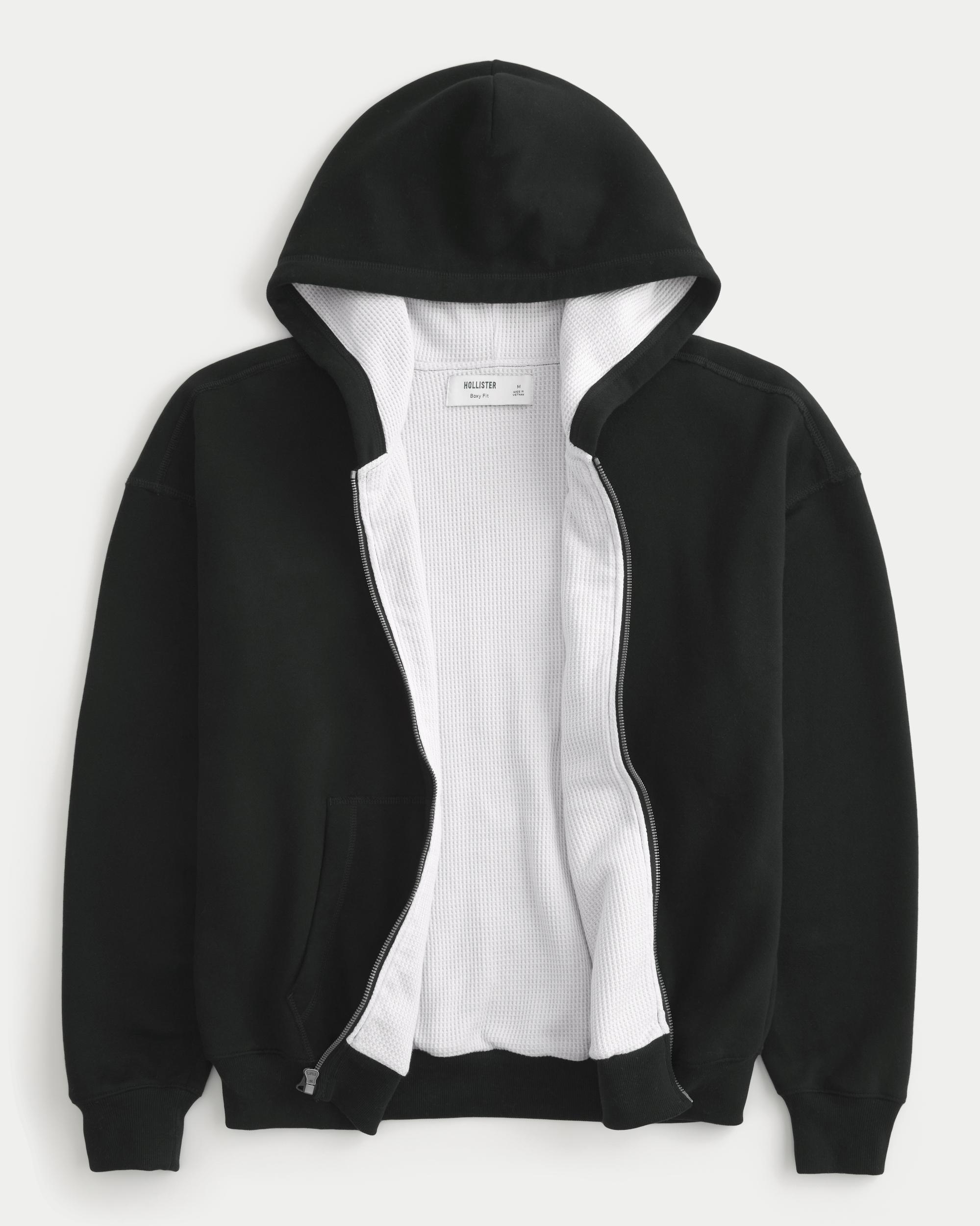 Boxy Waffle-Lined Zip-Up Hoodie Product Image