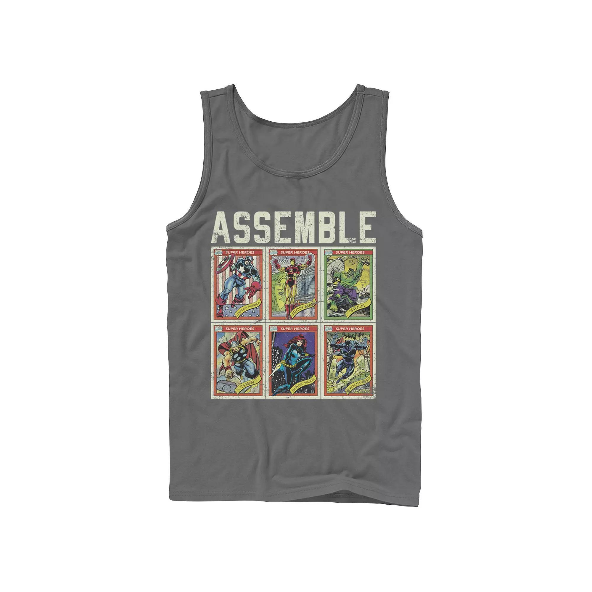Men's Marvel Assemble Avengers Trading Cards Stacked Poster Tank Top, Boy's, Size: Small, Grey Product Image