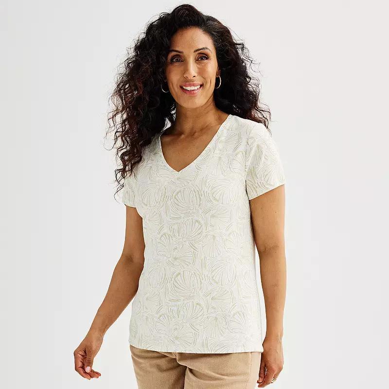 Women's Croft & Barrow® Essential V-Neck Tee, Size: Small, Beige Shell Print Product Image
