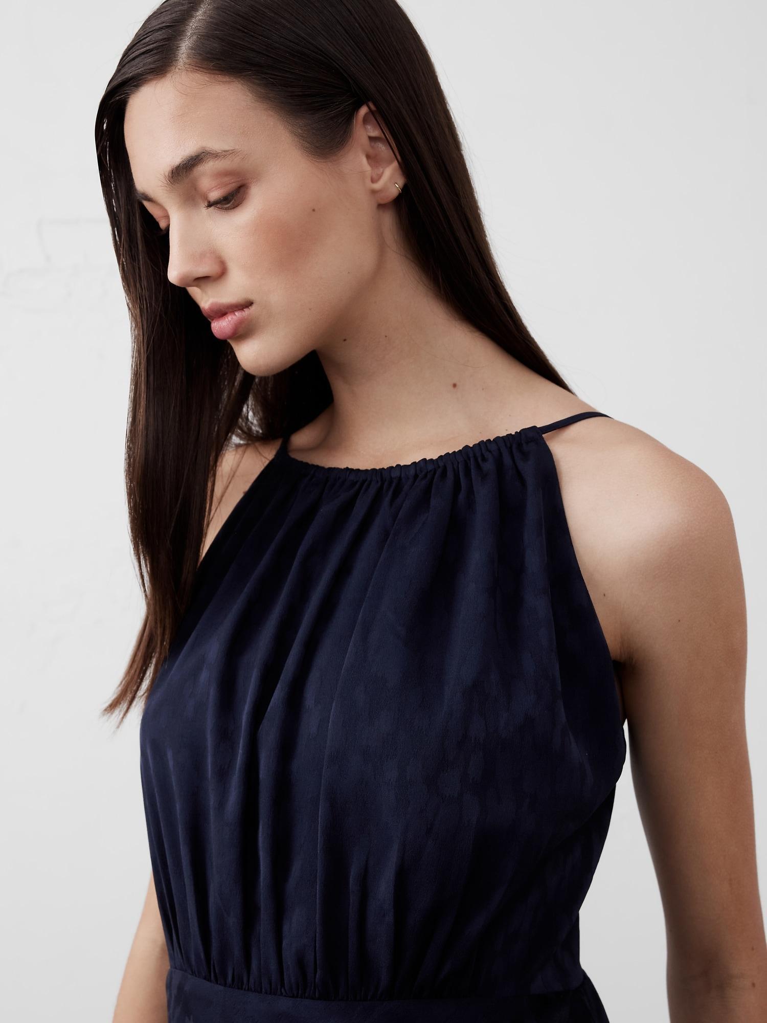 High-Neck Jacquard Midi Dress Product Image