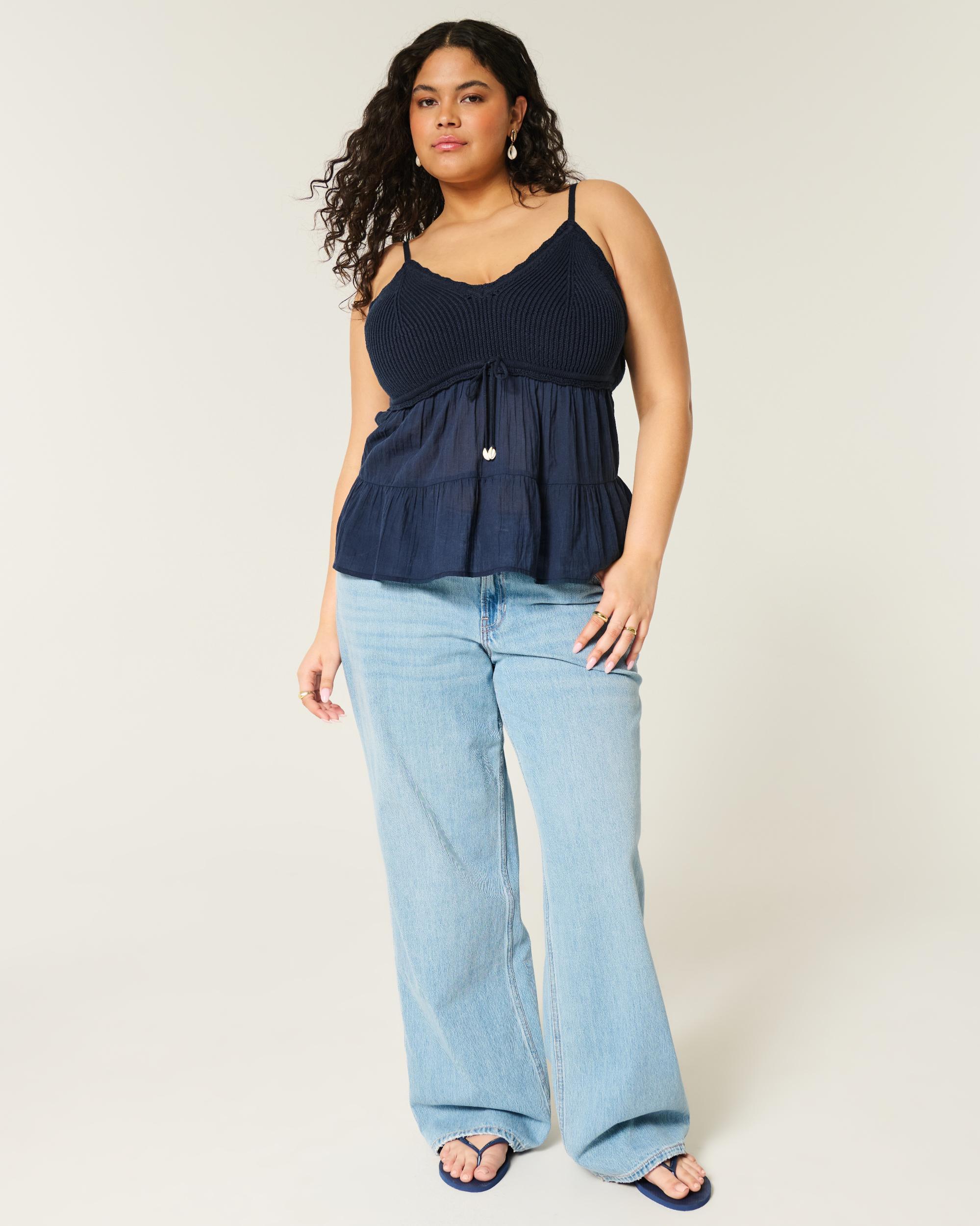 Crochet-Style Fabric Mix Top Product Image