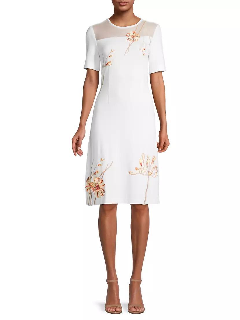 Embroidered Floral Knee-Length Dress Product Image