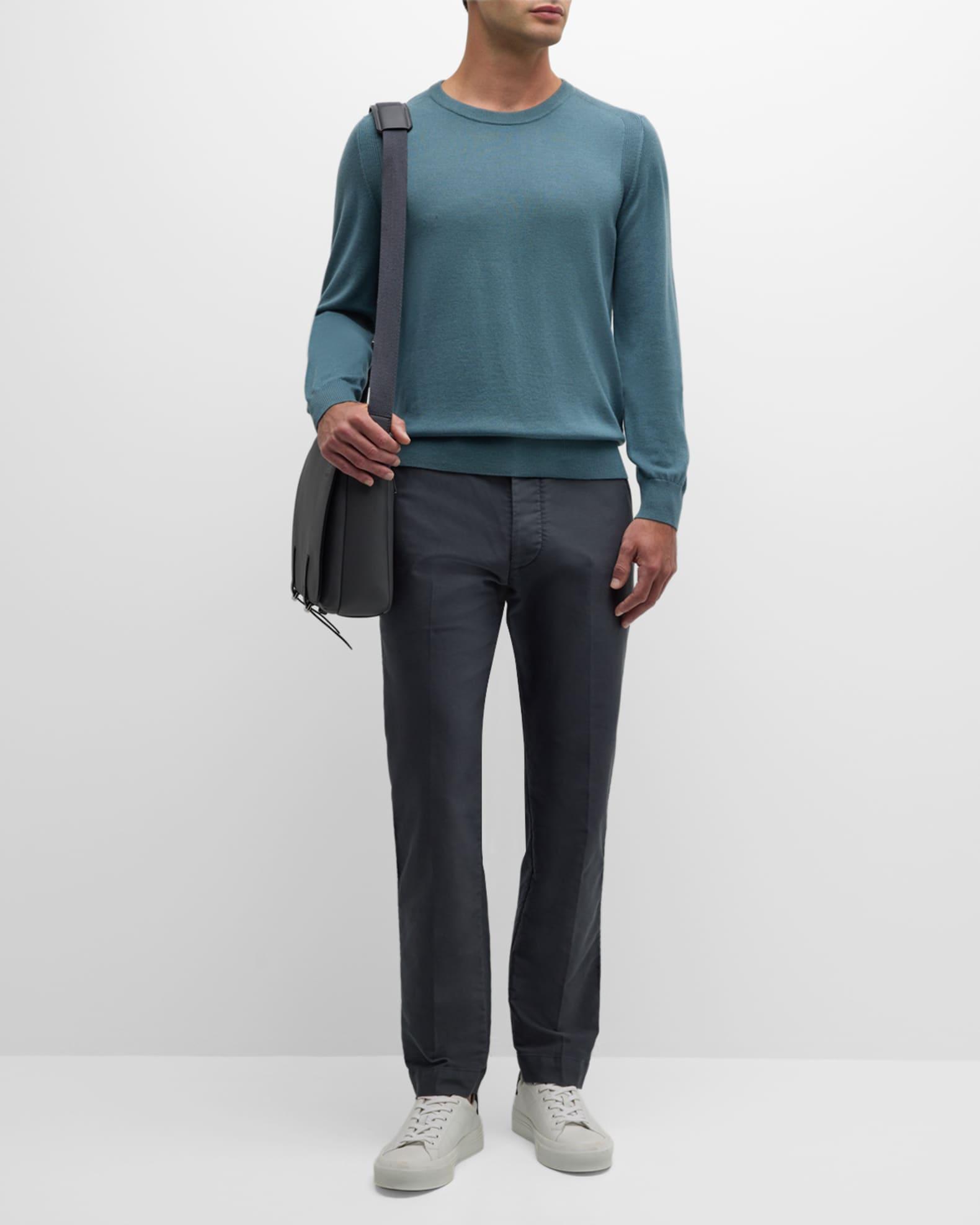 Men's Saddle-Shoulder Merino Wool Knit Sweater Product Image