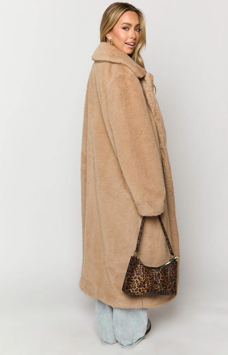 Lyrae Brown Full Length Faux Fur Coat Product Image