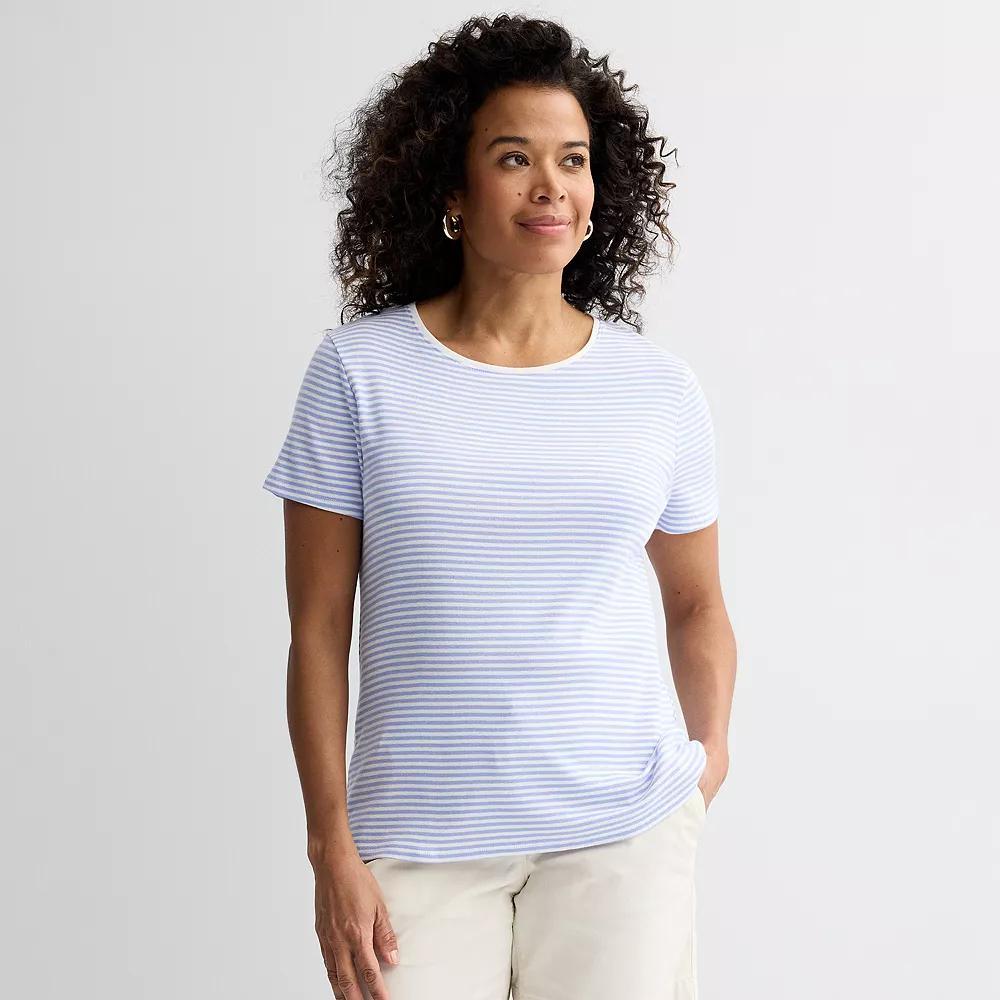 Women's Croft & Barrow® Essential Crewneck Tee, Size: Large, Blue Ticking Stripe Product Image