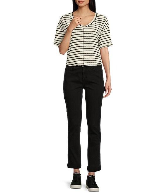 Moa Moa Striped V-Neck Short Sleeve Top Product Image