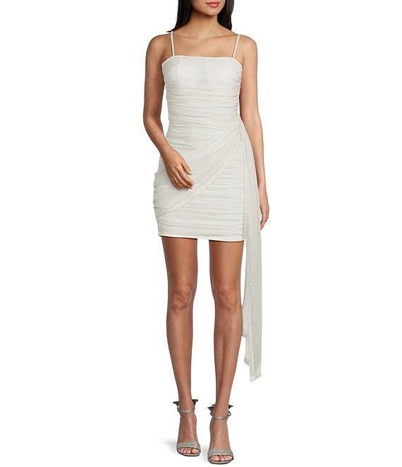 Pear Culture Spaghetti Strap Square Neck Wrap Tail Glitter Dress Product Image