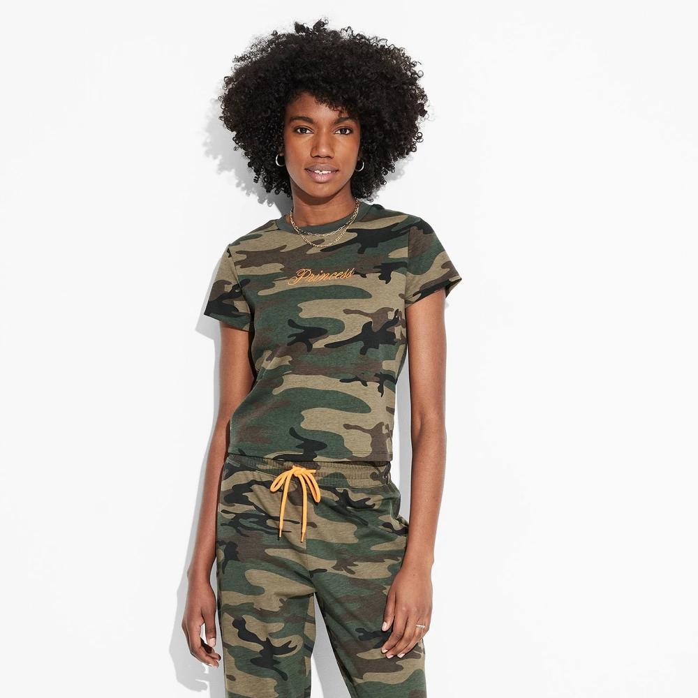 Women's Camo Print "Princess" Short Sleeve Graphic Baby T-Shirt - Green 3X: Zoe+Liv, Cotton Blend, Lightweight, Pullover Product Image