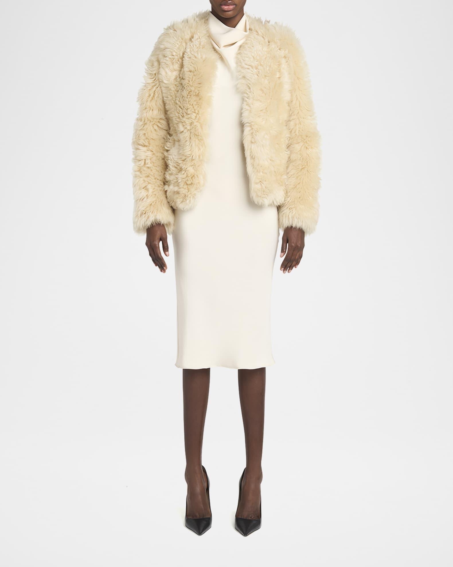 Curly Sheep Shearling Collarless Jacket Product Image