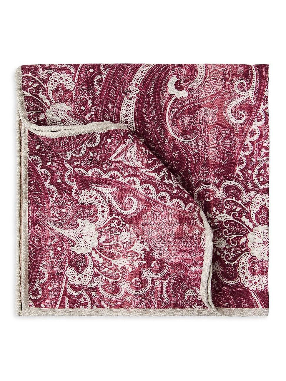 Mens Double Face Silk Pocket Square with Paisley Design Product Image