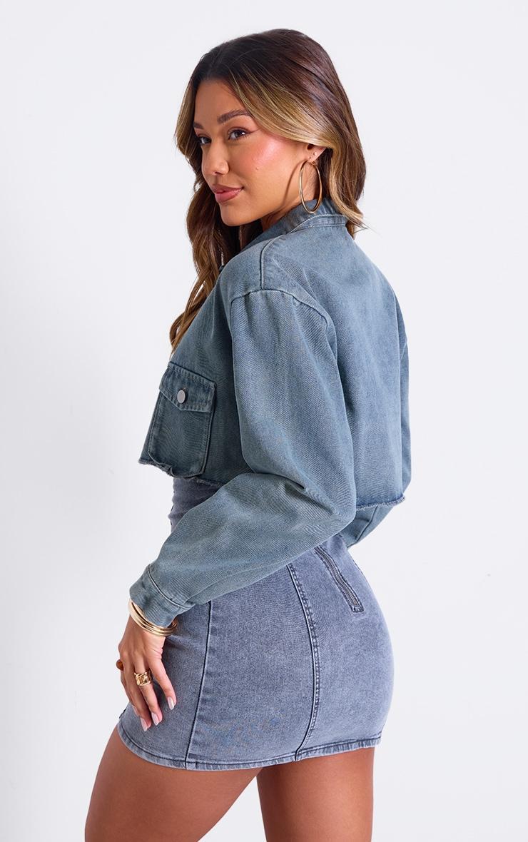 Vintage Wash Raw Edge Cropped Denim Jacket Product Image