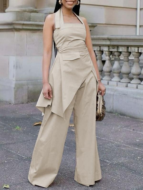 High Waisted Loose Solid Color Pants Trousers Product Image