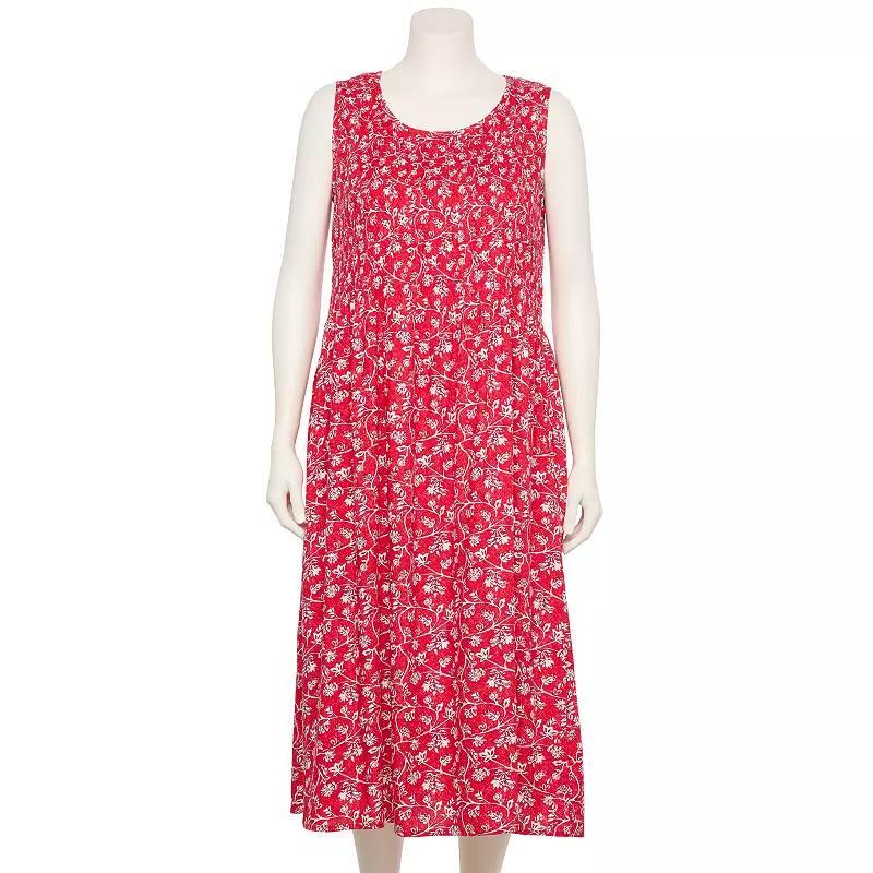 Plus Size Croft & Barrow® Smocked Midi Dress, Women's, Size: 0X, Red Sketchy Floral Product Image