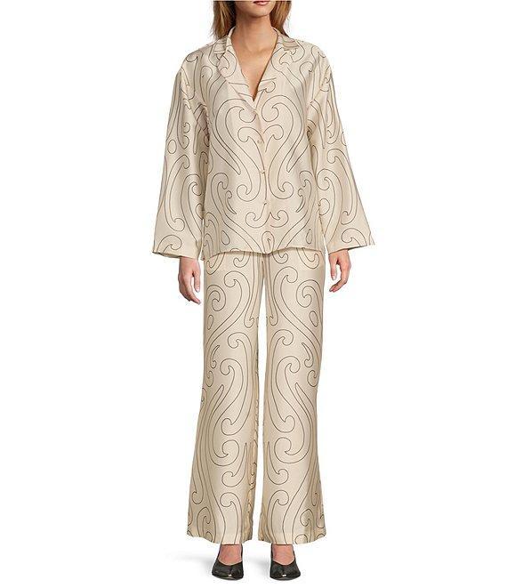 Antonio Melani x Elizabeth Damrich Dali Printed Satin Twill Point Collar Long Sleeve Button Down Blouse Product Image