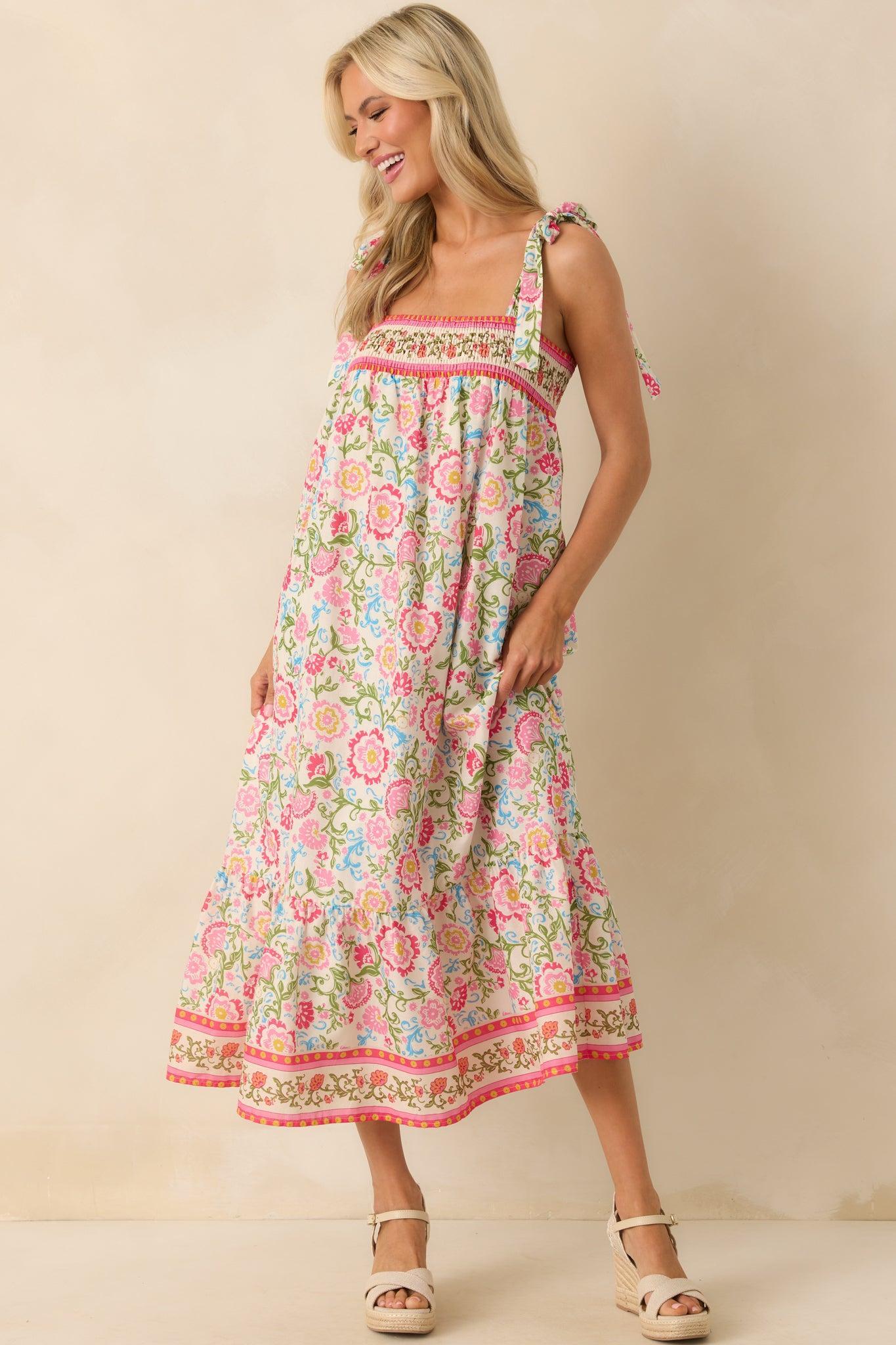 A Moment Of Its Own Pink Floral Print Cotton Maxi Dress Product Image