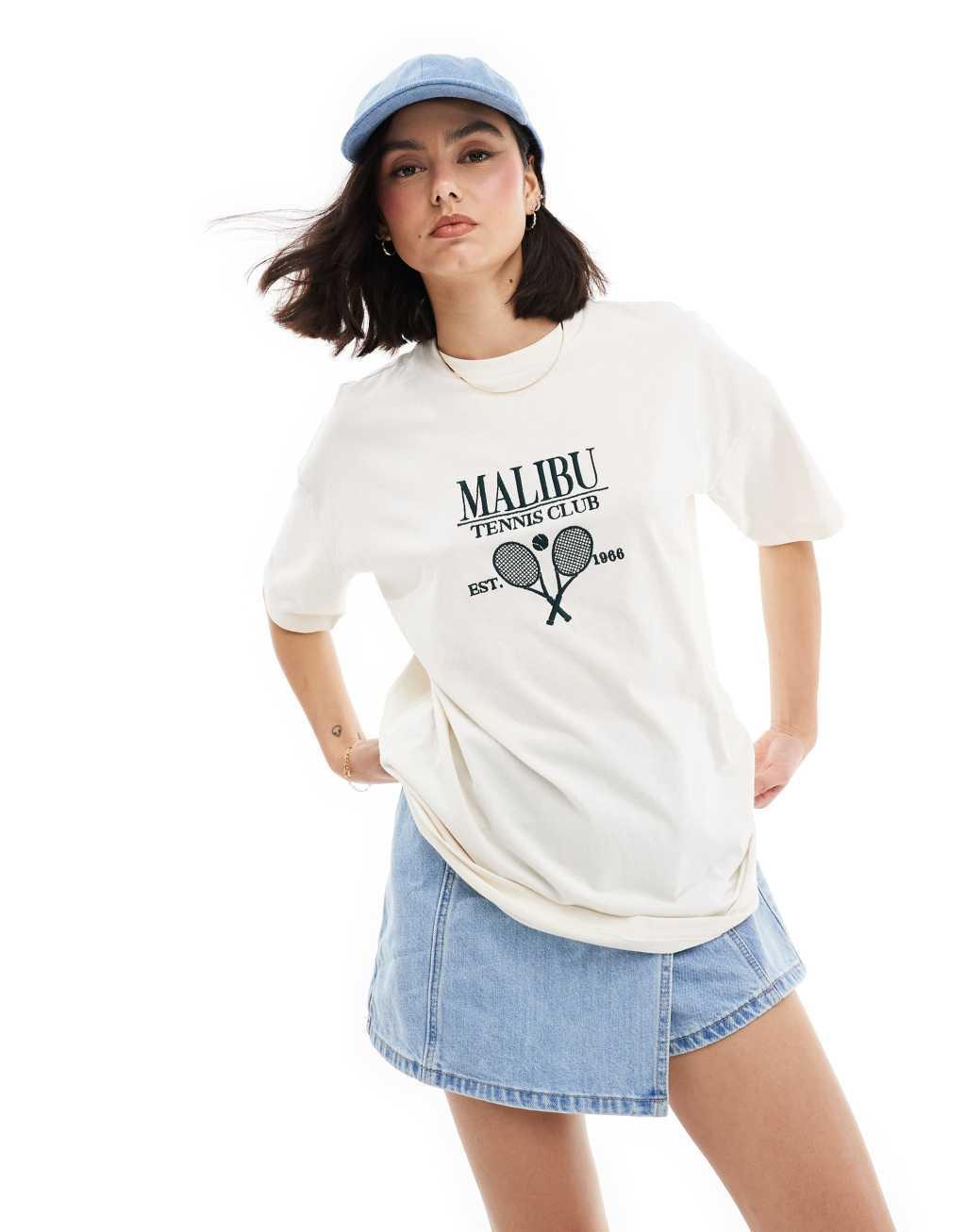 Miss Selfridge Malibu oversized t-shirt in cream Product Image