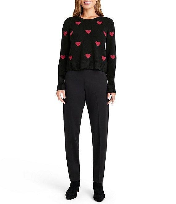 Splendid Anna Wool Blend Heart Pattern Crew Neck Long Sleeve Cropped Sweater Product Image