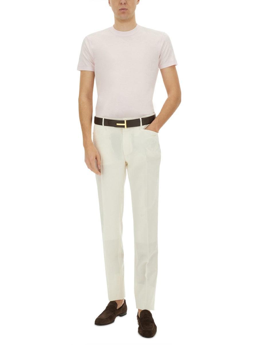 TOM FORD Placed Rib Slim-fit Lyocell And Cotton-blend T-shirt In Neutrals Product Image
