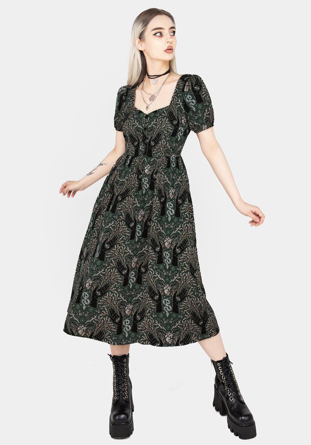 Hemlock Button Front Midi Dress - Green Product Image