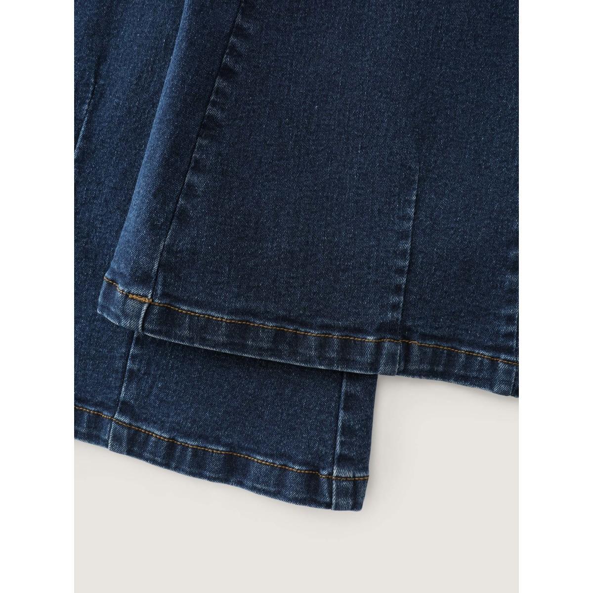 Plus Size Mid-Rise Flare Hem Jeans Women Denimindigo Timeless Topstitching Medium stretch Slanted pocket Jeans BloomChic 10/M Product Image