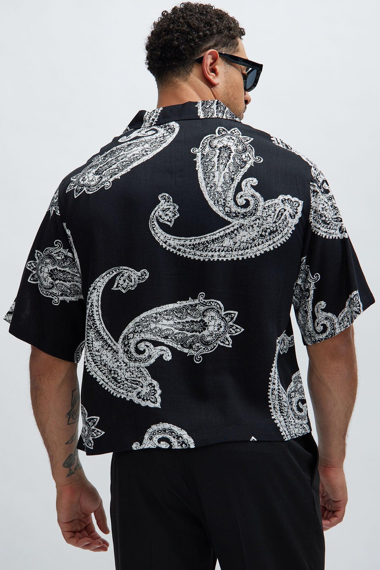 Enlarged Paisley Cropped Shirt - Black/White Product Image