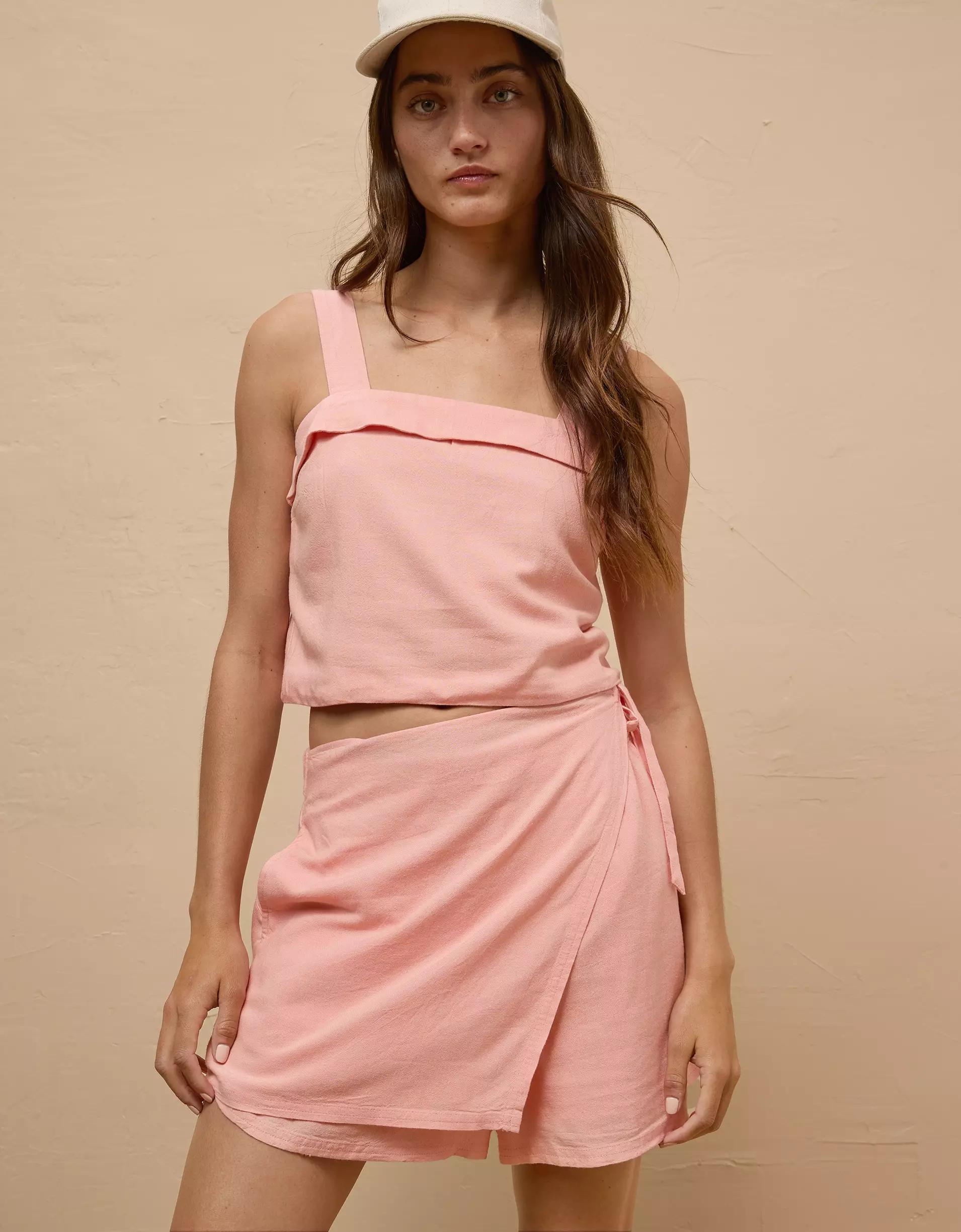 AE Linen-Blend Faux Wrap Skort Product Image