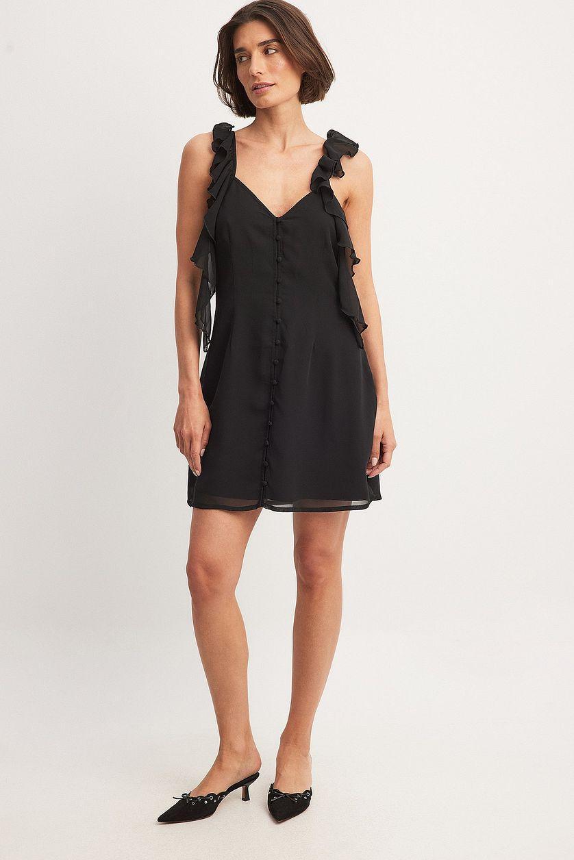 Ruffle Shoulder Chiffon Mini Dress Product Image