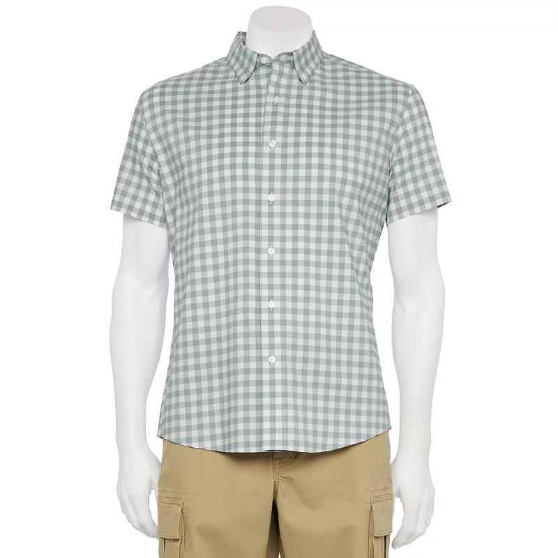 Men's Adaptive Sonoma Goods For Life® Easy Dressing Short Sleeve Performance Shirt, Size: Small, Grey Basil Gingham Product Image