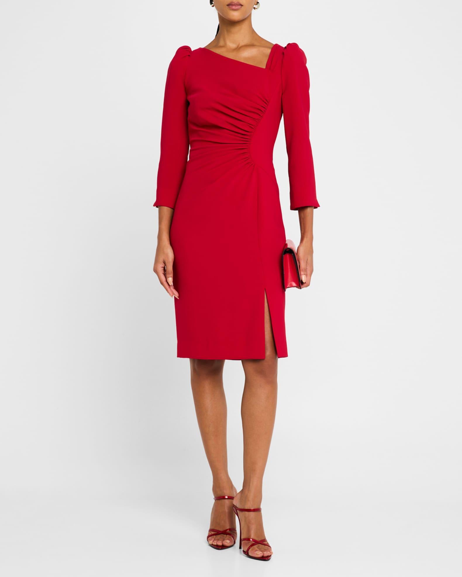 Ruched Puff-Shoulder Asymmetric Dress Product Image